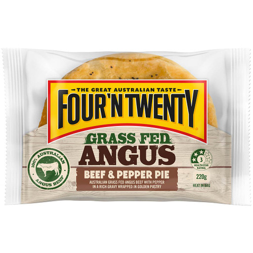 Australia's favourite pie is now made with 100% premium Australian grass fed Angus beef in a traditional Four'N Twenty pastry.
