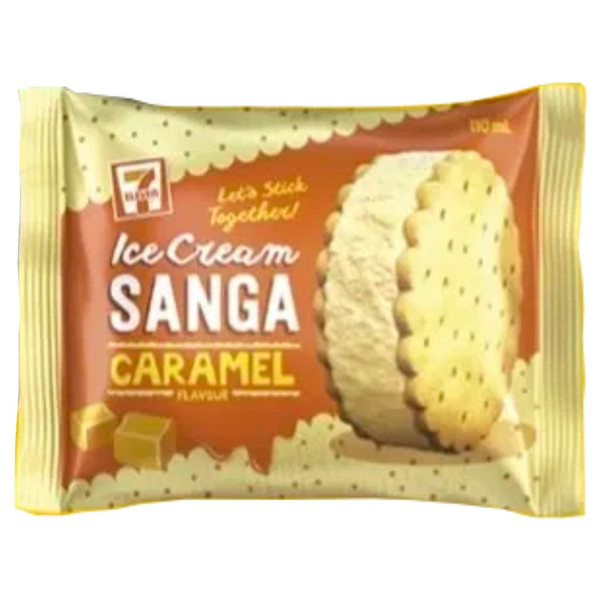 Caramel flavoured ice cream between 2 crunchy biscuits.