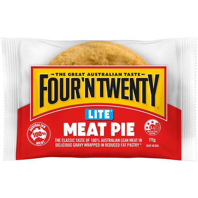 Four'N Twenty Pie Aussie Lite Meat (24x175g) Wholesale Distribution Four'N Twenty Pie Aussie Lite Meat (24x175g) Wholesale Distribution