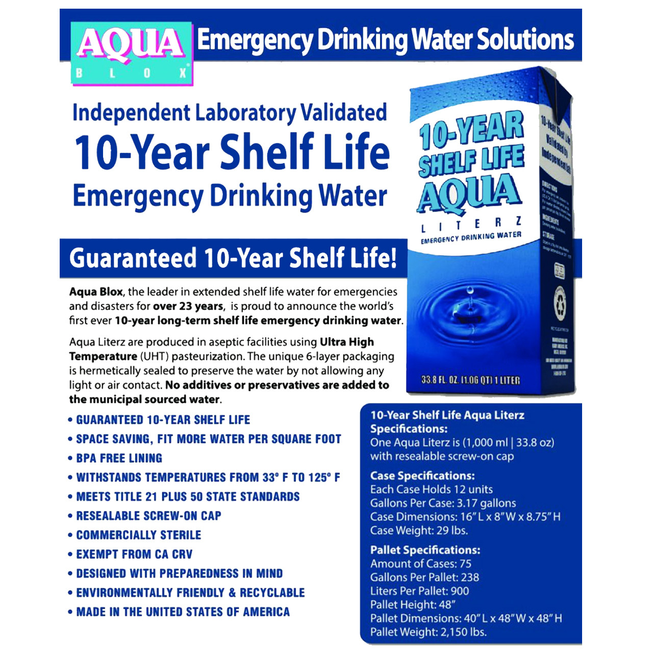 Aqua Literz Water Pallet 900 Liters (10 Year Shelf Life)