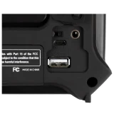 Close up of the Kaito Voyager KA500L emergency radio USB charging and audio ports