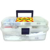 Rescuer first aid kit in a clear latching case with carry handle, closed