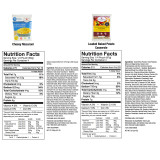 Nutrition facts labels for ReadyWise cheesy macaroni and loaded baked potato casserole