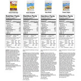 Nutrition facts labels for ReadyWise tortilla soup, stroganoff, pasta alfredo and cheesy lasagna