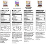 Nutrition facts for ReadyWise breakfasts: apple cinnamon cereal, granola strawberry crunch, multi-grain cereal and granola