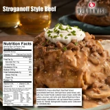 ReadyWise stroganoff style beef serving with nutrition facts label