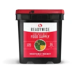 ReadyWise 120 serving freeze dried emergency vegetable bucket with black and red packaging