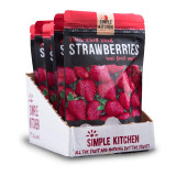 Six pack of Simple Kitchen freeze dried sliced strawberries pouches in a display box