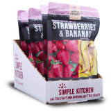 Six pack of Simple Kitchen freeze dried strawberries and bananas pouches in a display box