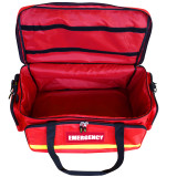 EP-FLEX4D PRO red emergency duffel bag open showing lined main compartment and Emergency label