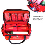EP-FLEX4D PRO emergency duffel bag open with organizer pouches and D sized oxygen tank in side pocket