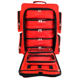 Red Deluxe EP-FLEX4Z emergency backpack open with optional large and small removable pouches