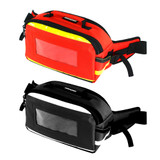 Premium Waist Pack Emergency Kit color options in red and black, each with clear label window