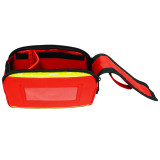 Red Premium Waist Pack Emergency Kit with main compartment unzipped and open
