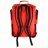 Back of the red Deluxe EP-FLEX4Z emergency backpack showing padded shoulder straps