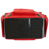 Bottom of the red Deluxe EP-FLEX4Z emergency backpack showing reinforced black waterproof base