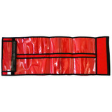Essential Packs red rollout sleeve with 15 transparent compartments, unrolled and empty