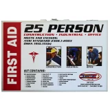 25 person first aid kit in a water resistant white plastic case meeting ANSI and OSHA standards
