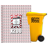 Emergency food supply module for 200 students: yellow rolling bin with 200 Essential Bar food rations