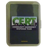 CERT playing cards storage case with Community Emergency Response Team logo