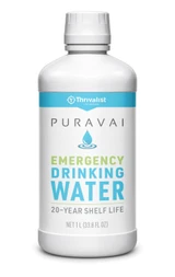 Puravai one-liter emergency drinking water bottle.