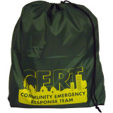 Dark green EP-FLEX drawstring bag printed with the yellow CERT Community Emergency Response Team logo