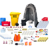 25 person Office Pro emergency kit contents with wheeled container, privacy shelter, water, vests and supplies