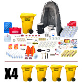 100 person Office Pro emergency kit with four wheeled containers, privacy shelter, water and supplies
