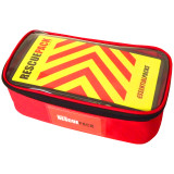 RescuePack Stop the Bleed kit in red case with yellow chevron clear top lid