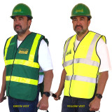 Premium CERT safety vests worn with green hard hats, green vest and yellow vest options
