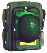 Deluxe EP-FLEX4 CERT backpack with hard hat held in the attached mesh net