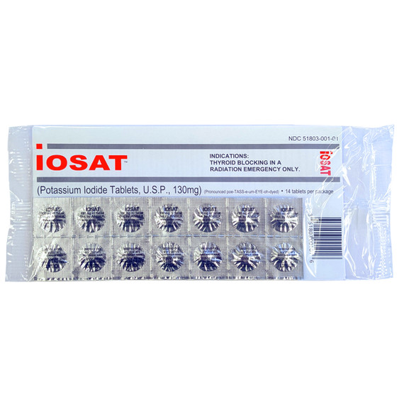 IOSAT potassium iodide 130 mg tablets, blister pack of 14 for radiation emergencies