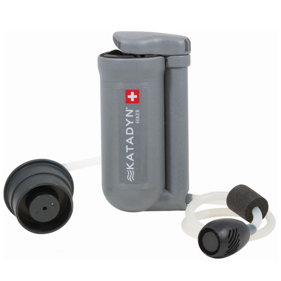 Gray Katadyn Hiker micro filter water purifier with hoses and prefilter