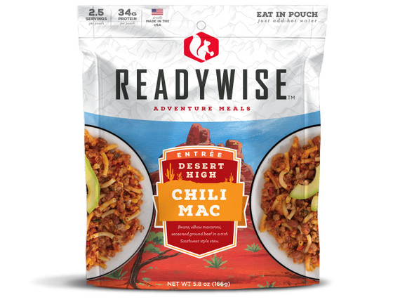 ReadyWise Adventure Meals Desert High chili mac with beef pouch, 2.5 servings