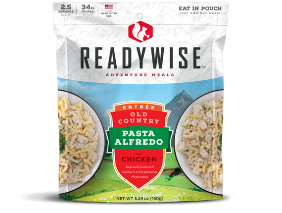 ReadyWise Adventure Meals Old Country pasta alfredo with chicken pouch, 2.5 servings
