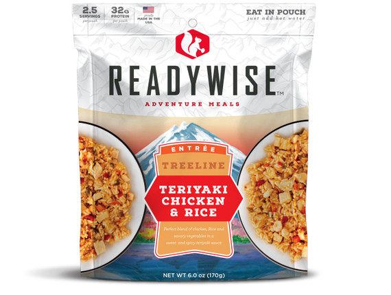 ReadyWise Adventure Meals Treeline teriyaki chicken and rice pouch, 2.5 servings