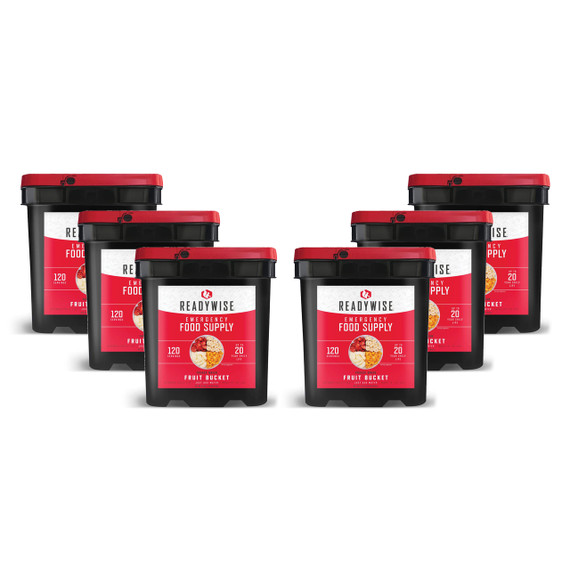 Six ReadyWise freeze dried fruit buckets, 720 serving emergency fruit supply