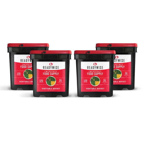Four ReadyWise freeze dried vegetable buckets, 480 serving emergency supply