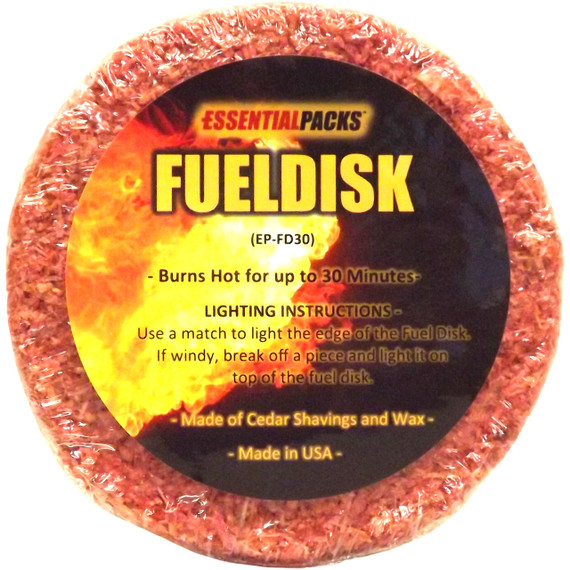 EssentialPacks FuelDisk fire starter disk made of cedar shavings and wax, burns up to 30 minutes
