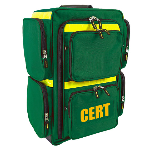 Deluxe CERT EP-FLEX4Z green backpack with yellow reflective stripes and CERT patch