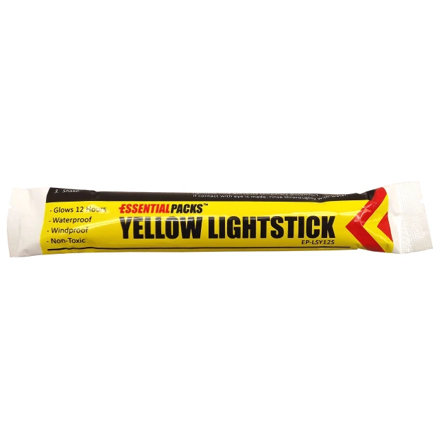 Yellow 12 hour waterproof lightstick sealed in EssentialPacks foil packaging