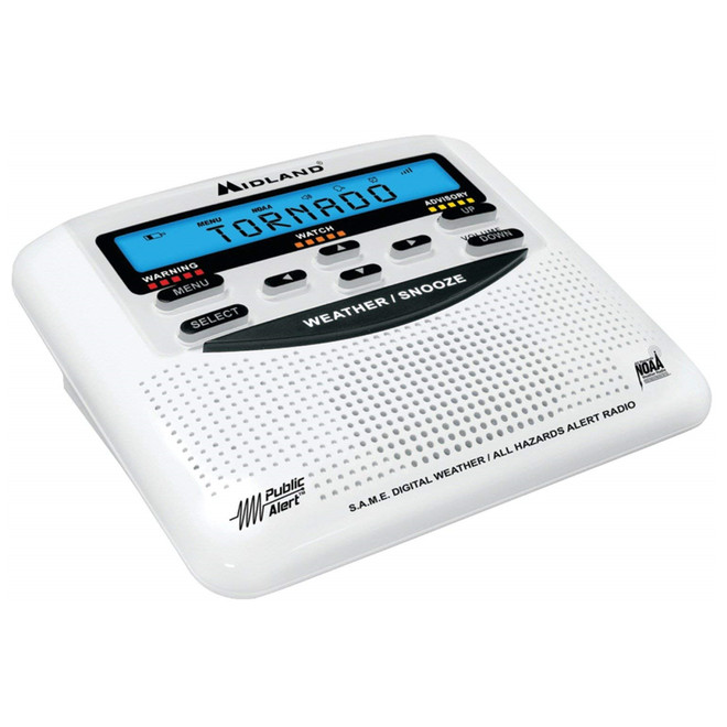 WR120C Midland Emergency Weather NOAA Radio with Alarm Clock - Angle View