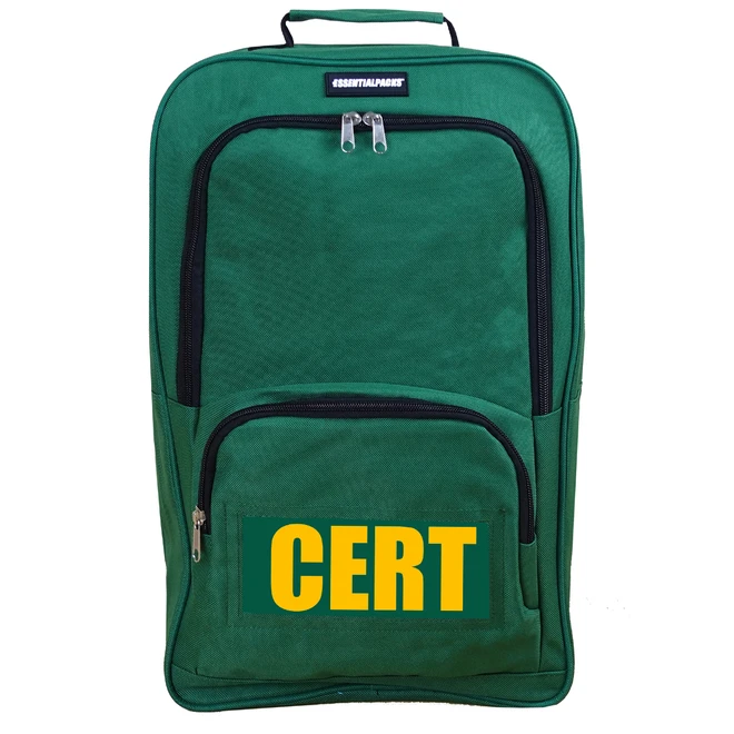 Standard CERT green backpack with yellow CERT letters on the front pocket