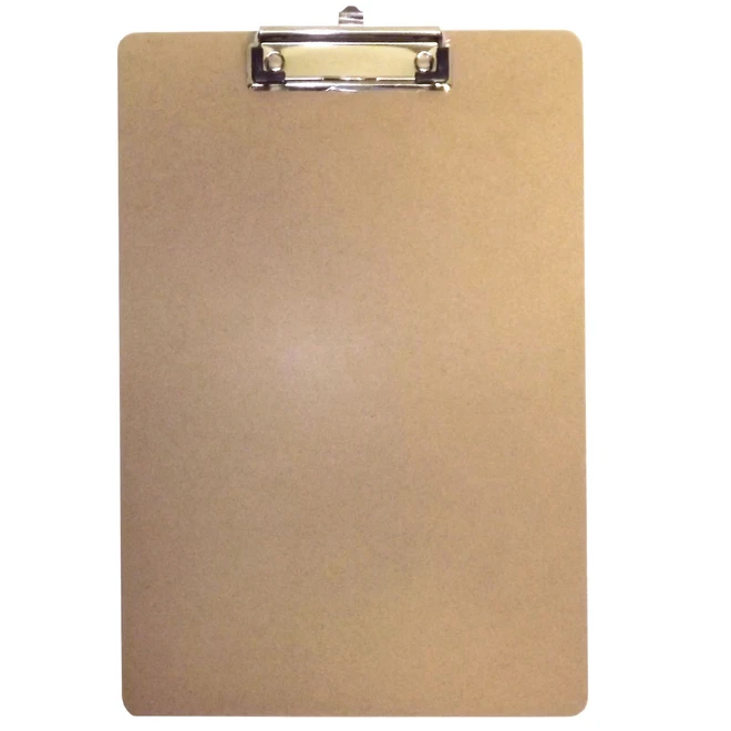 Wooden clipboard with low profile metal clip