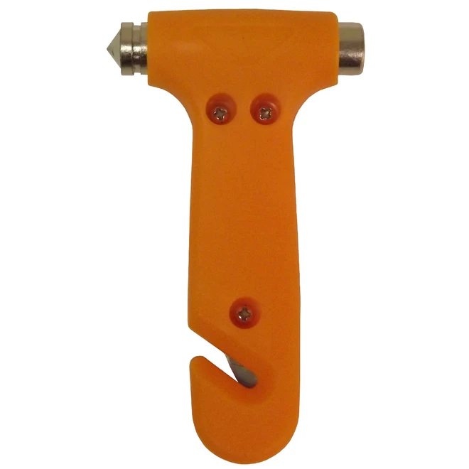 Orange 2 in 1 automotive emergency hammer with window punch and seatbelt cutter