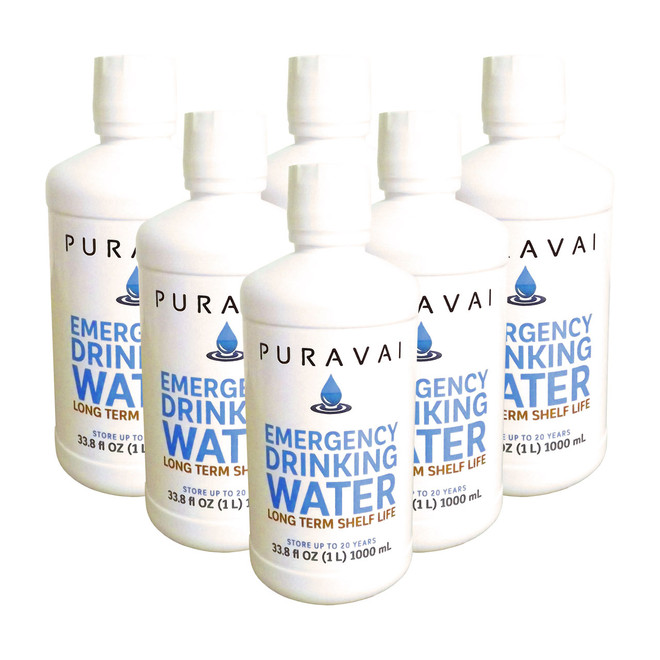 Puravai Emergency Drinking Water 1 Liter 6-Pack - 20 Year Shelf Life