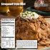 ReadyWise stroganoff style beef serving with nutrition facts label