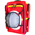 Red Deluxe EP-FLEX4Z emergency backpack with hard hat held in the optional front hard hat net