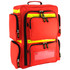 Front of the red Deluxe EP-FLEX4Z emergency backpack with yellow reflective strips and label window