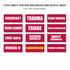 Pre-printed label options for red emergency backpacks: Emergency, Trauma, Triage, First Aid and more